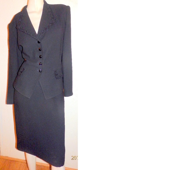 Le Suit Petite Black Dressy Skirt Suit Size 14P - Picture 2 of 7